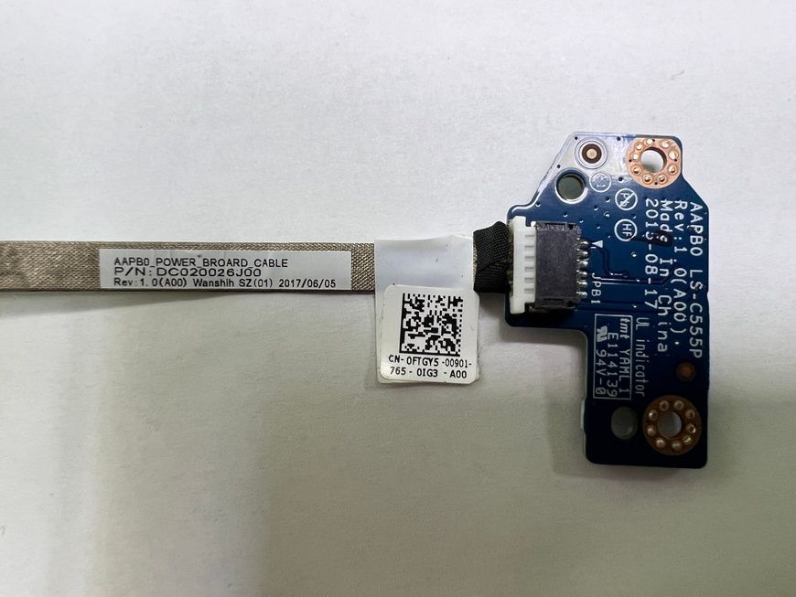 Модуль кнопки живлення 0FTGY5 DC20026J00 LS-C555P Precision 7710 7720 б/в 00-00001304 1574        фото